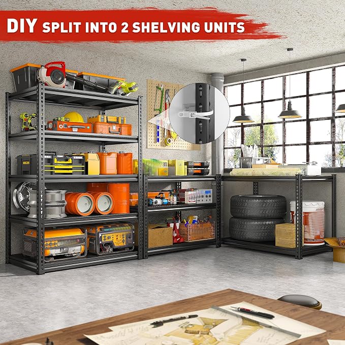 REIBII 72" H Garage Shelving Load 2500 LBS, Heavy Duty Storage Shelves - Image 7