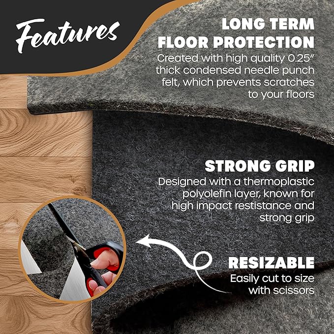 Nevlers Felt Rug Pad 9x12 | 1/4" Rug Runner Liner | Anti Skid Rug Gripper - Image 2