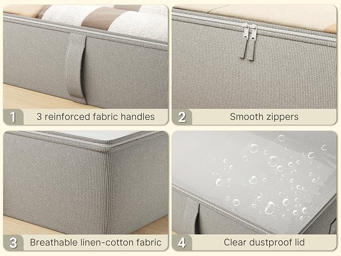 2-Pack Under Bed Storage Containers, 8 Inches Tall Underbed Clothes Storage - Image 4