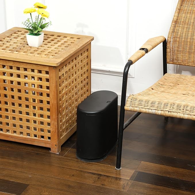 Black Slim Bathroom Trash Can - Image 5