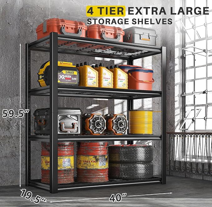 REIBII 40" W Garage Shelving 2240 LBS Storage Shelves Adjustable Metal Shelving - Image 4