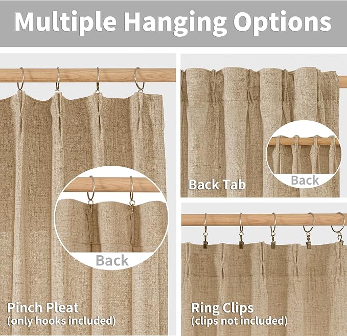 YoungsTex Toffee Linen Semi Sheer Curtains 95 Inch Length 2 Panels - Image 5