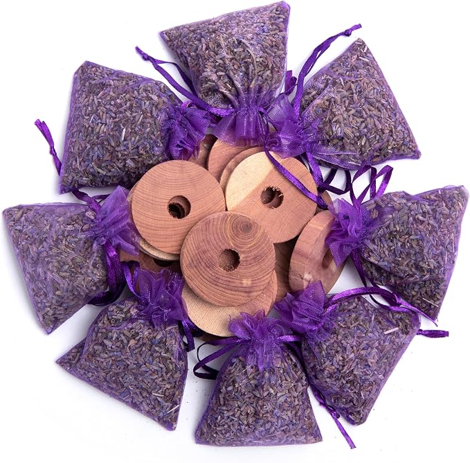 Pack of 16 Cedar Blocks and 8 Lavender Flower Sachets Craft Bag, Drawer - Image 7