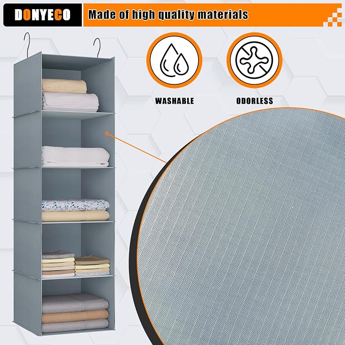 Hanging Closet Organizer 5-Shelf, Easy Mount Foldable Wardrobe Storage Shelves - Image 4