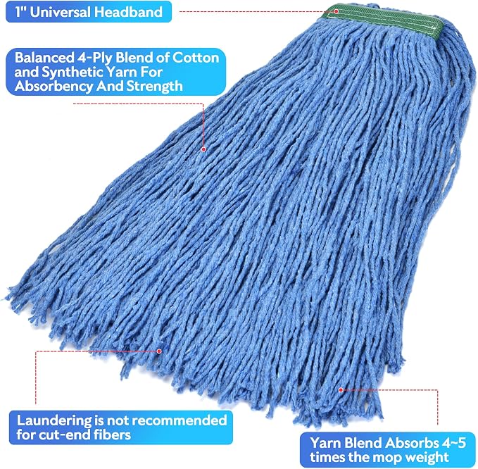 Matthew Cleaning 16oz 6Pack Cotton Floor Mop, Cotton Looped-Open String Heavy - Image 6