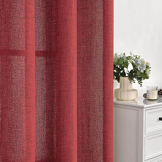 YoungsTex Red Linen Semi Sheer Curtains 84 Inch Length - Image 7