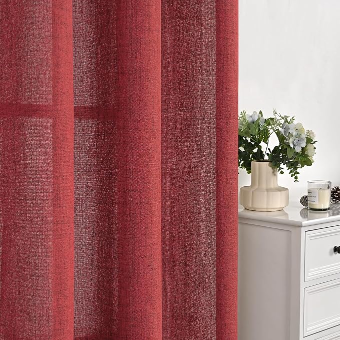 YoungsTex Red Linen Semi Sheer Curtains 72 Inch Length - Image 9