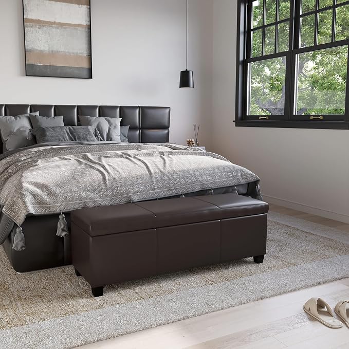 BELLEZE Storage Faux Leather Ottoman, 47 Inch Bench Bedroom Bench - Image 8