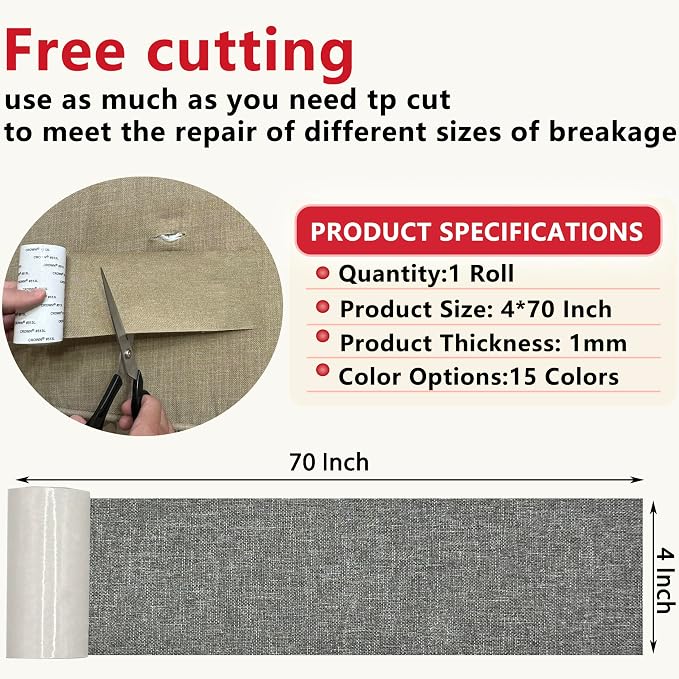 Linen Repair Tape 4x70 Inch Self-Adhesive Couch Patch Repair Fabric Patch - Image 3