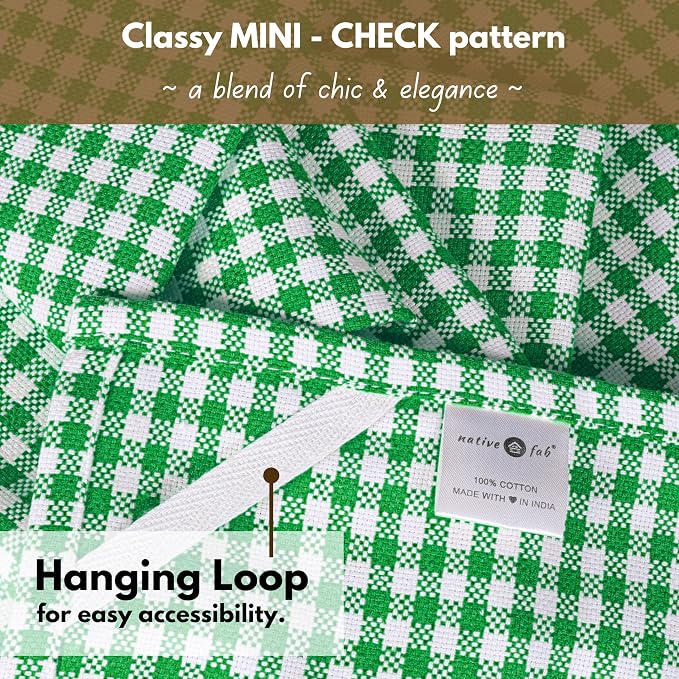 Native Fab Set of 12 Gingham Mini Check Kitchen Towels 16"x26" - Image 6