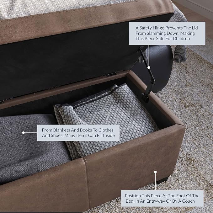BELLEZE Storage Faux Leather Ottoman, 47 Inch Bench Bedroom Bench - Image 6