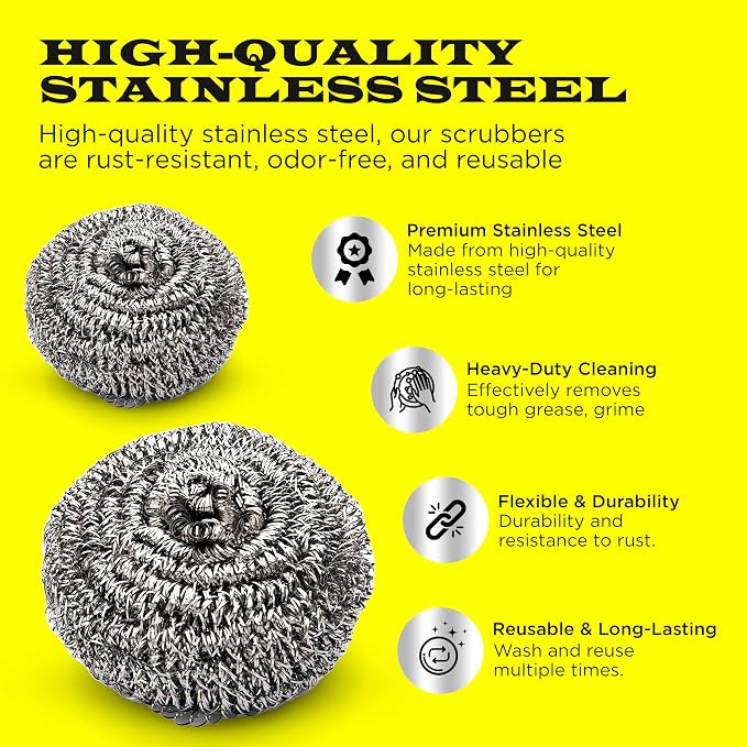 6 Pcs Simba Stainless Steel Wool Scrubber Pads - Image 3