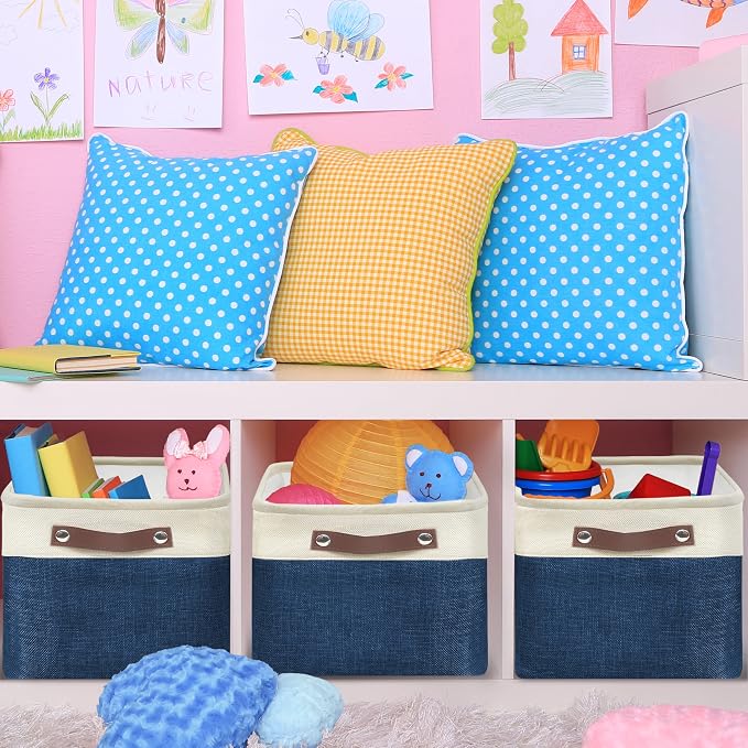 SIMPLE HOUSEWARE Large Fabric Storage Bin, 3 Pack, Steel Blue - Image 6