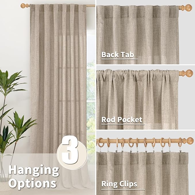YoungsTex Dark Oatmeal Linen Curtains 54 Inch Length - Image 6