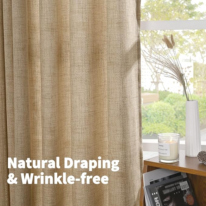 YoungsTex Toffee Linen Semi Sheer Curtains 95 Inch Length 2 Panels - Image 7