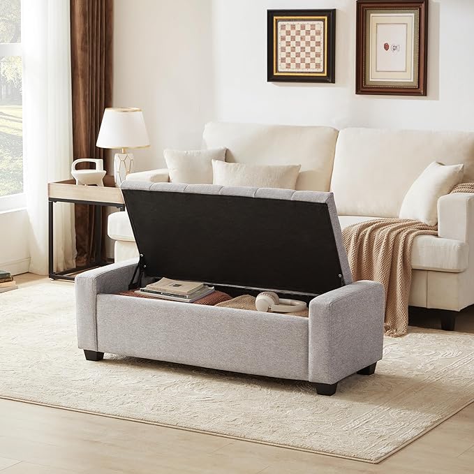 48" Ottoman with Storage, Storage Ottoman Bench with Safety Hinge, Upholstered - Image 3