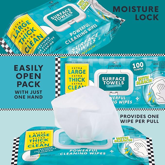 3 Packs Surface Wipes with Bleach, Thick & Large Dispose, All-Purpose Cleaner - Image 3