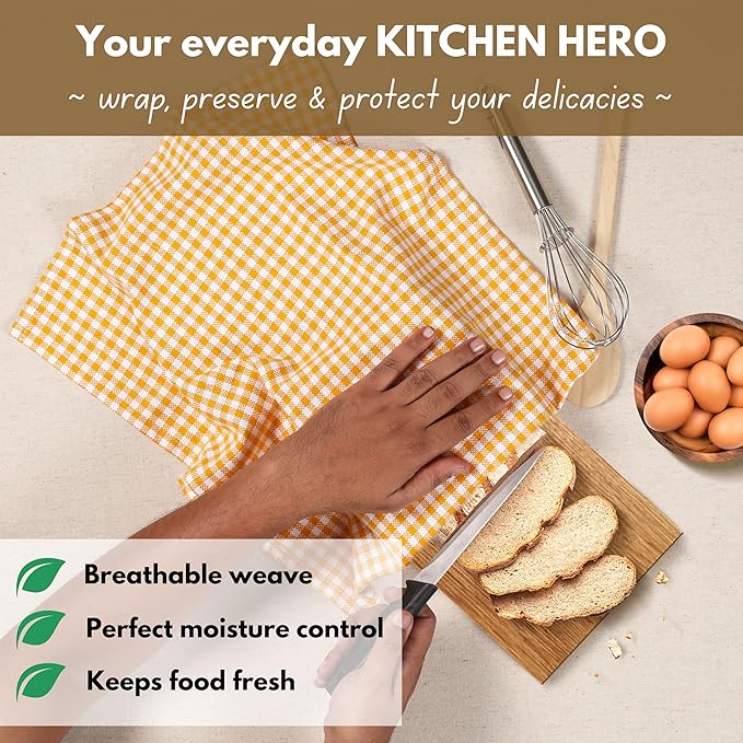 Native Fab 12 Pack Mini Check Yellow Kitchen Towels 16"x26" - Image 3