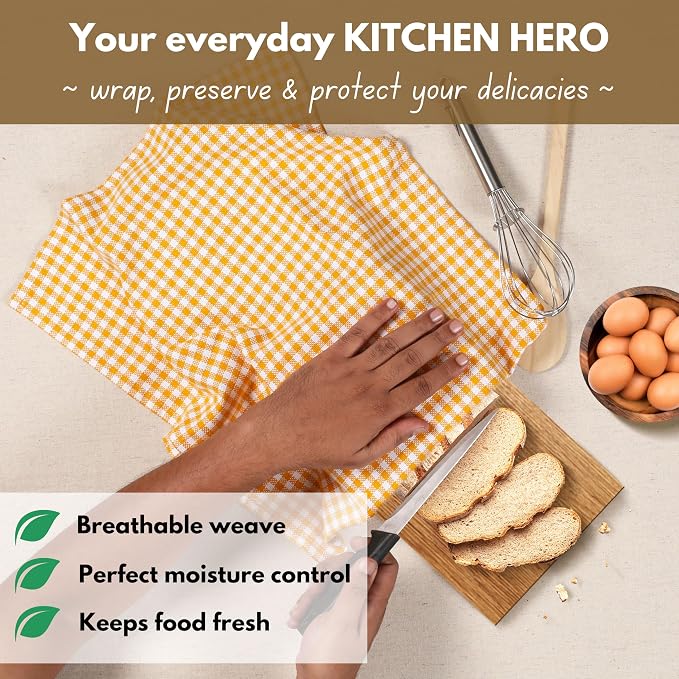Native Fab 4 Pack Yellow Gingham Cotton Dish Towels 16"x26" - Image 5