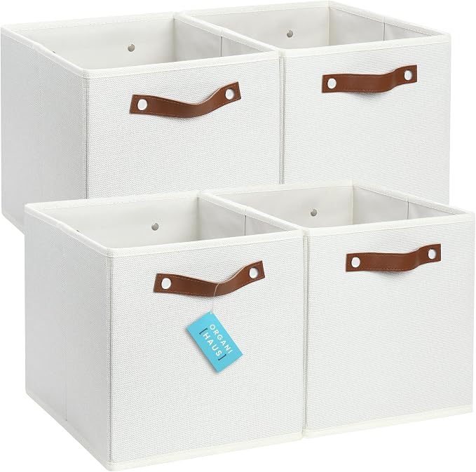 OrganiHaus 11x11 Fabric Cubes Storage Bins Set of 4, Foldable Collapsible by OrganiHaus