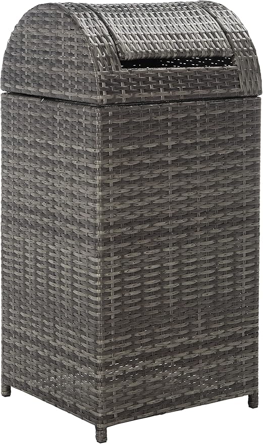 SAFAVIEH Outdoor Collection Mazeli Grey Brown Woven Swing Top Dome Lid Trash - Image 4
