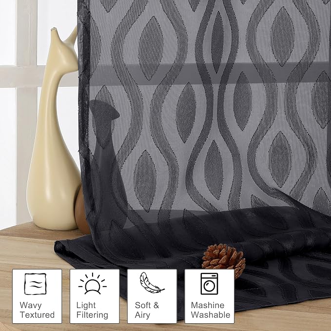 Aiyufeng Sheer Curtains 54 Inch Length 2 Panels, Soft Lightweight Clip Jacquard - Image 2