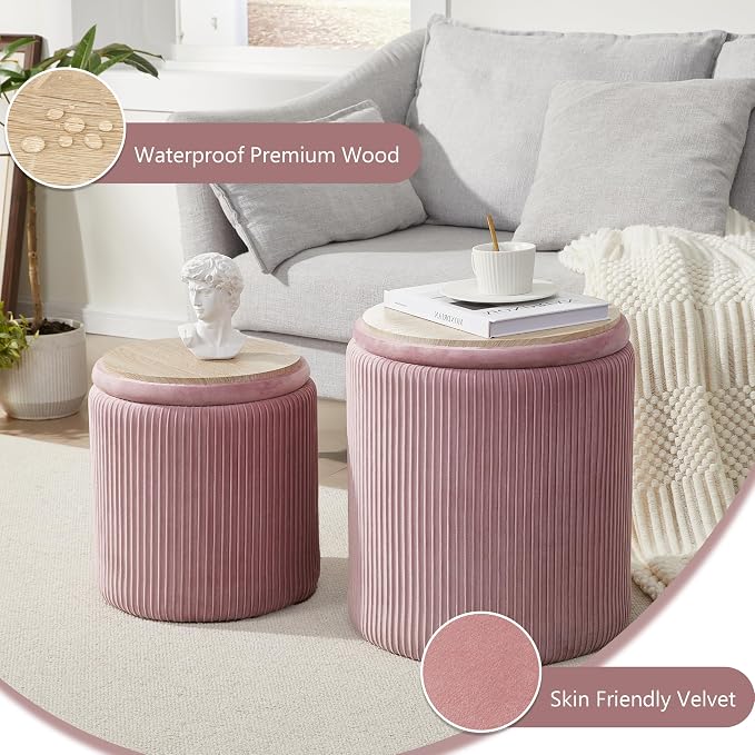 Round Ottoman with Storage Set of 2, Vanity Stool with Storage - Image 6
