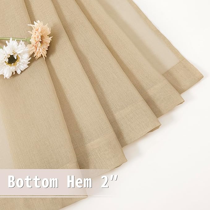 Tollpiz Short Sheer Linen Textured Curtain Sheers Doorway Light Filtering Voile - Image 7