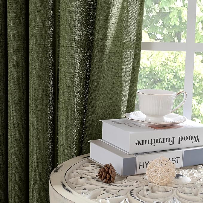 YoungsTex Olive Green Linen Curtains 40 Inch Length - Image 8