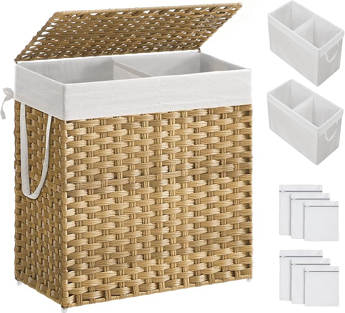 SONGMICS Laundry Hamper with Lid, 110L Clothes Hamper with 2 Removable Liner by SONGMICSbySONGMICSHOME