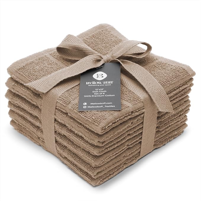 100% Cotton Terry Dish Cloth & Dish Towel, 6 Pack, Super Soft and Absorbent by Ecotribe