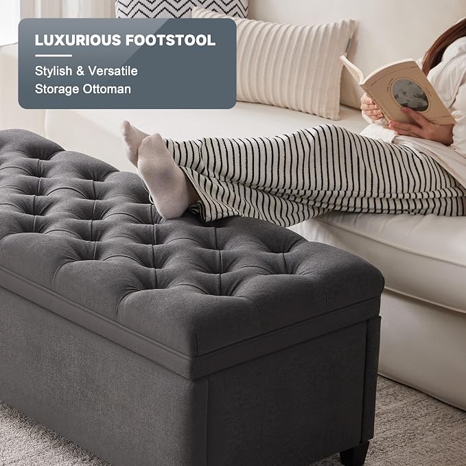 50" Storage Ottoman Bench, Tufted Ottoman - Image 5