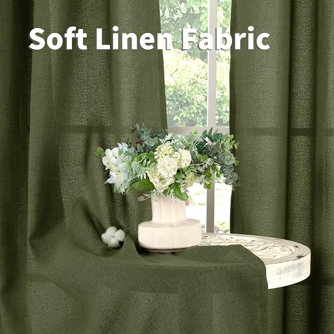 YoungsTex Olive Green Linen Semi Sheer Curtains 72 Inch Length - Image 8