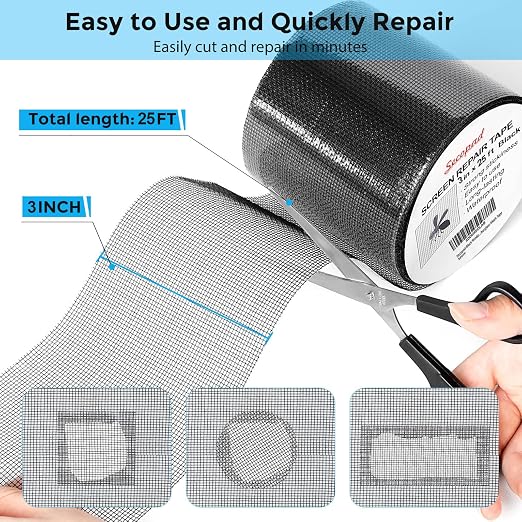 Black Window Screen Repair Tape, 3IN X 25FT Screen Repair Kit - Image 3