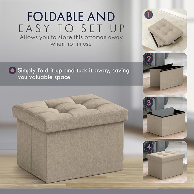 Ornavo Home Small Storage Ottoman, Foldable Collapsible Rectangle Linen Ottoman - Image 6