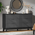 Fluted Dresser with 6 Drawers, Wooden Dresser TV Stand, Wood Closet Clothes by Xixini