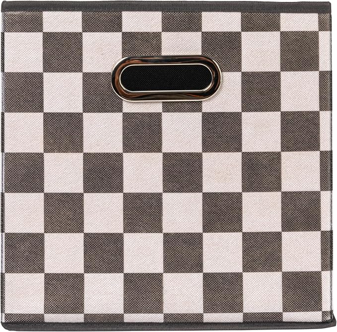 Household Essentials Fabric Storage Bins 6 Piece Set, Checkerboard White and - Image 4