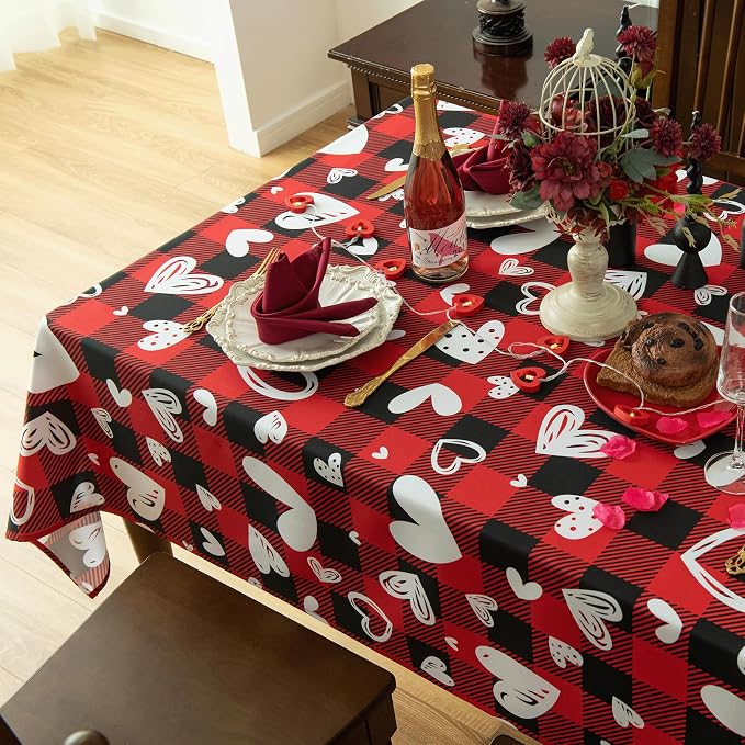 Red Gingham Plaid Love Heart Tablecloth - Image 3