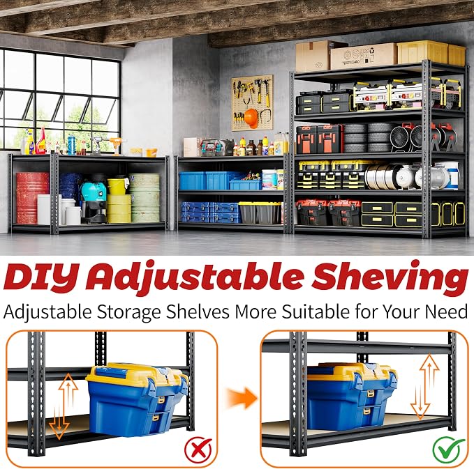 48"W Garage Shelving, 3050LBS Storage Shelves heavy duty, 5 Tier Metal Shelving - Image 6