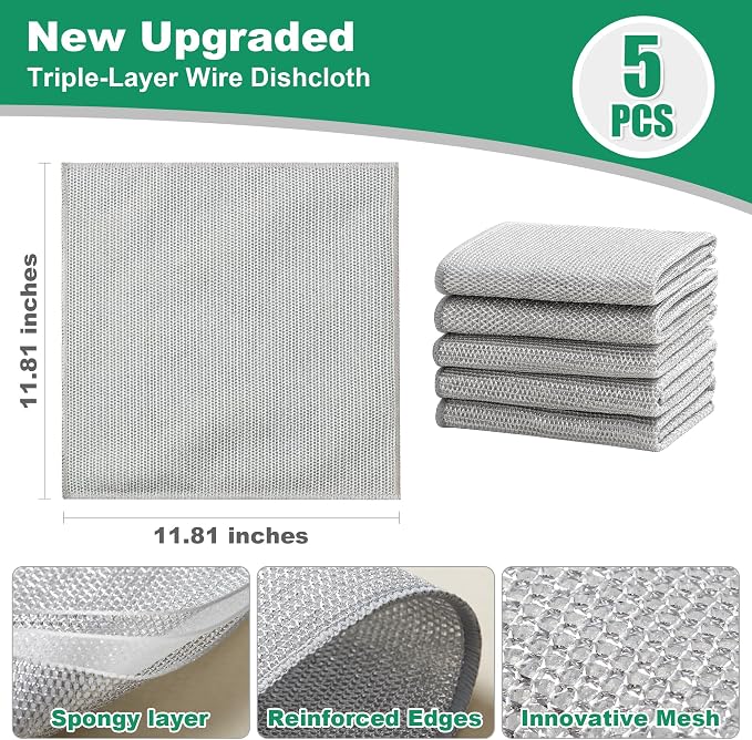 JOYMOOP Multipurpose Non-Scratch Silver Fiber Dishwashing Cloths, Reusable - Image 2