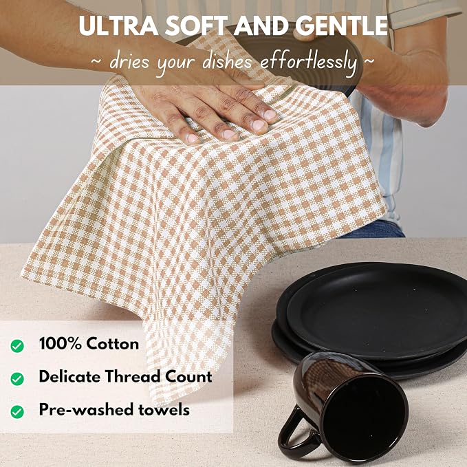 Native Fab Gingham Check Kitchen Dish Towels 16"x26" Set of 12-100% Cotton Mini - Image 5
