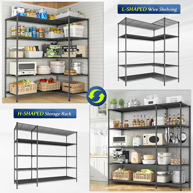 52.36" W Storage Shelves Metal Shelving Unit Load 1400LBS 5 Tier Wire Rack - Image 4