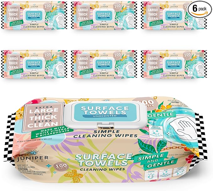 6 Packs Surface Cleaning Wipes Bleach Free, Thick & Large Dispose, All-Purpose by JuniperCLEAN