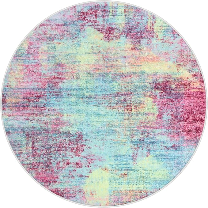 IOHOUZE Abstract Round Area Rug 8 Ft Washable Circle Rugs Large Round Rug Non - Image 9