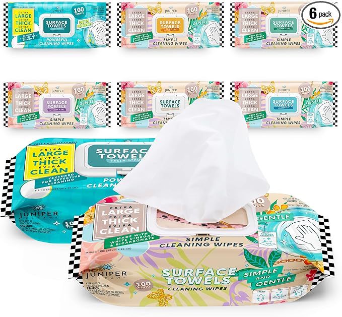 6 Packs Surface Cleaning Wipes, Thick & Large Dispose, All-Purpose Cleaner by JuniperCLEAN