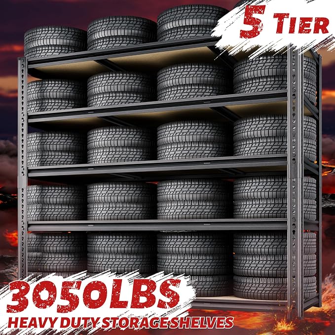 48"W Garage Shelving, 3050LBS Storage Shelves Heavy Duty, 5 Tier Metal Shelving - Image 4