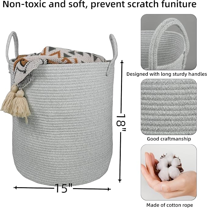 Cotton Rope Laundry Basket Hamper - Image 2