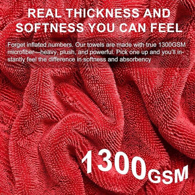 2 Pack XL Car Drying Towel – 1300GSM Ultra Absorbent Microfiber, Twisted Loop - Image 4