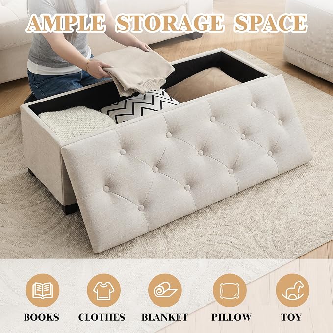 43’’ Storage Ottoman Bench, Linen Entryway Benches Load up to 660 Lb, Modern - Image 4