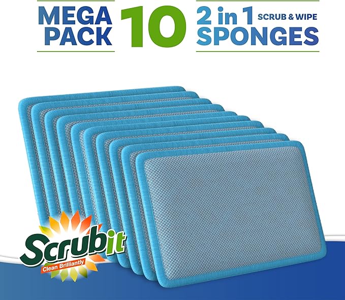 Scrub and Wipe Cleaning Sponges – SCRUBIT Dual Sided Scouring Pad and Sponge - Image 2